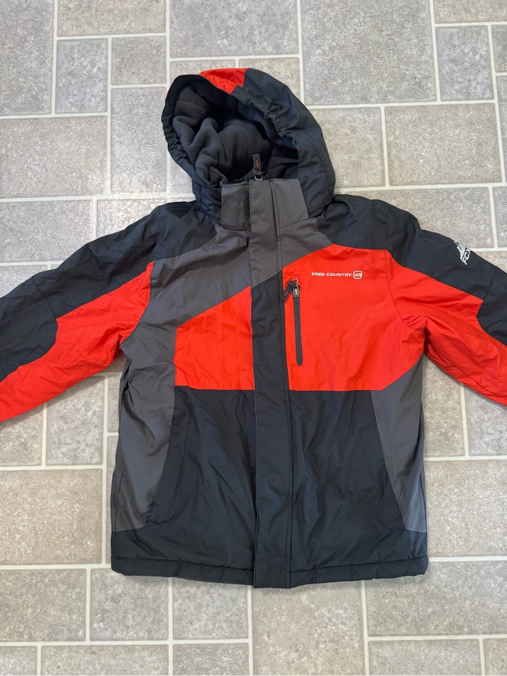 Free Country Kids Red, Black & Gray Hooded Puffer Jacket